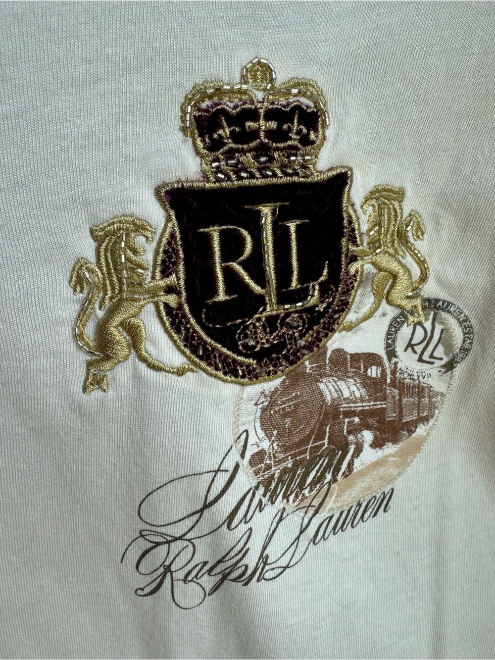 Ralph Lauren Cream Short-Sleeve Embroidered Crest Tee - Picture 3 of 4